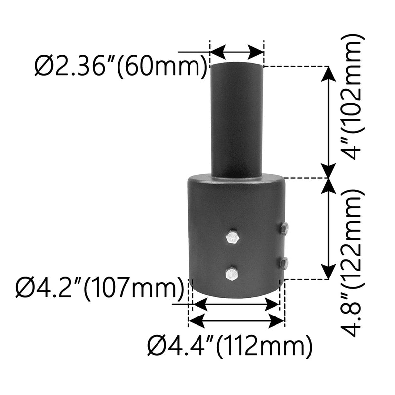 4" Round pole, vertical, single tenon adapter