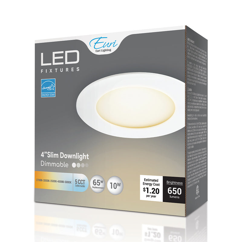 LED 4 Inch Downlight - 10W - 650LM - 27/30/35/40/5000K - 120V - 5CCT Selectable