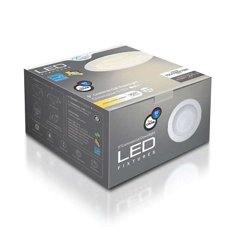 LED 6" Commercial Downlight - 18W - 1,500LM - 30/35/4000K - Color/Wattage Tunable