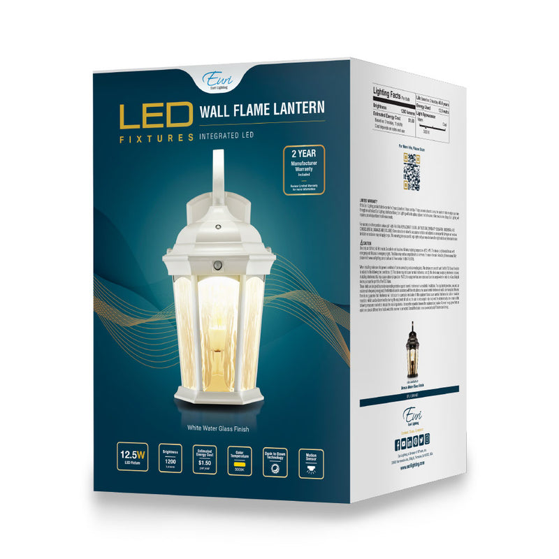 LED Flame Lantern - 12.5W - 1,200LM - 3000K - White - Photocell & Motion Sensor
