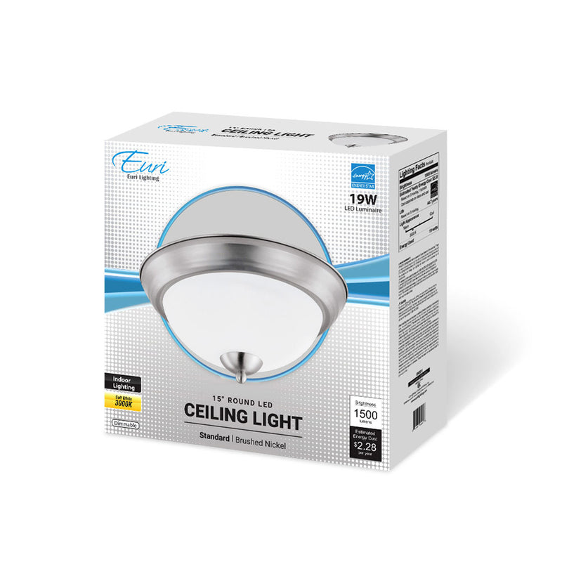LED 15" Ceiling Light - 19W - 1,500LM - 3000K - 120V - Brushed Aluminum