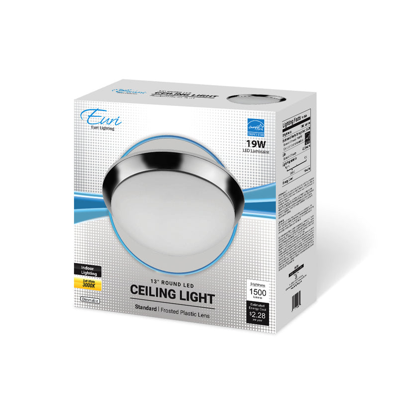 LED 13" Ceiling Light - 19W - 1,500LM - 3000K - 120V - Chrome
