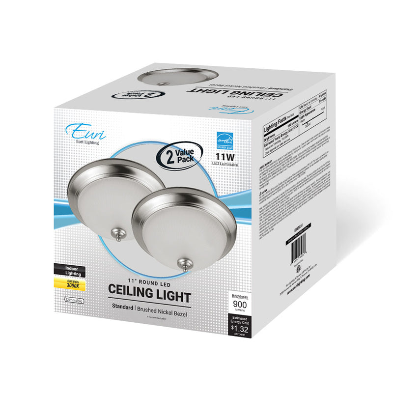 LED 11" Ceiling Light - 11W - 900LM - 3000K - 120V - Brushed Nickel
