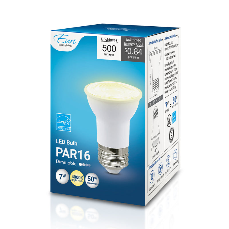 LED PAR16 Lamp - 7W - 500LM - 120V - 27/30/40/5000K