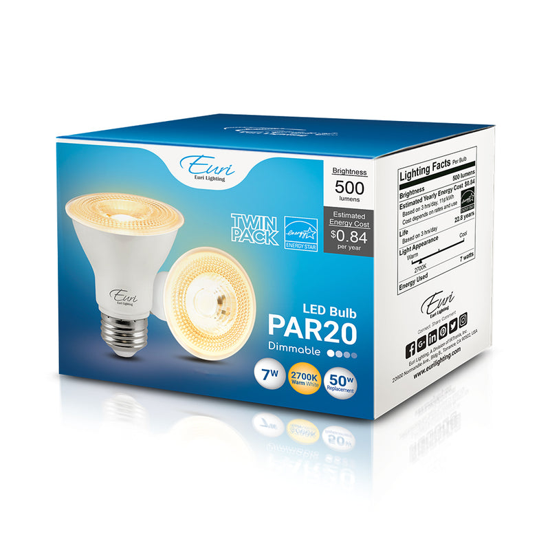 LED PAR20 Lamp - 7W - 500LM - 120V - 27/30/40/5000K