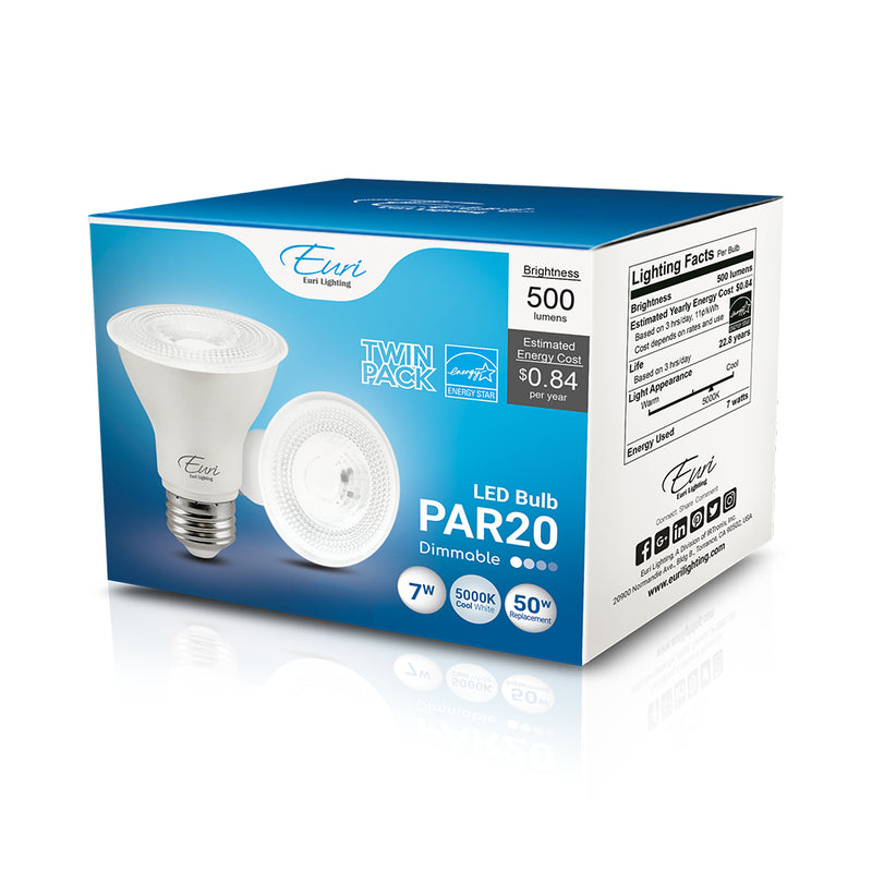 LED PAR20 Lamp - 7W - 500LM - 120V - 27/30/40/5000K