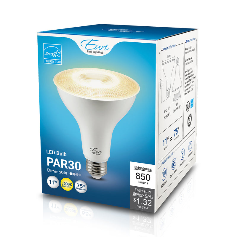 LED PAR30 Lamp - 11W - 850LM - 120V - 27/30/40/5000K - Long Neck