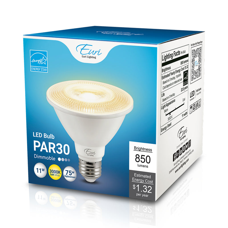 LED PAR30 Lamp - 11W - 850LM - 120V - 27/30/40/5000K - Short Neck