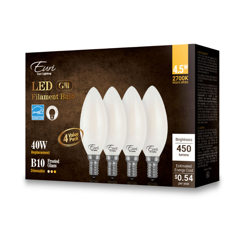 LED Filament B10 Lamps - 4.5W - 450LM - 120V - 2700K